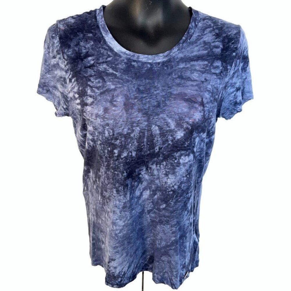 Michael Kors - Tee Shirt Womens L Navy Tie Dye Cotton Linen Moisture Wicking